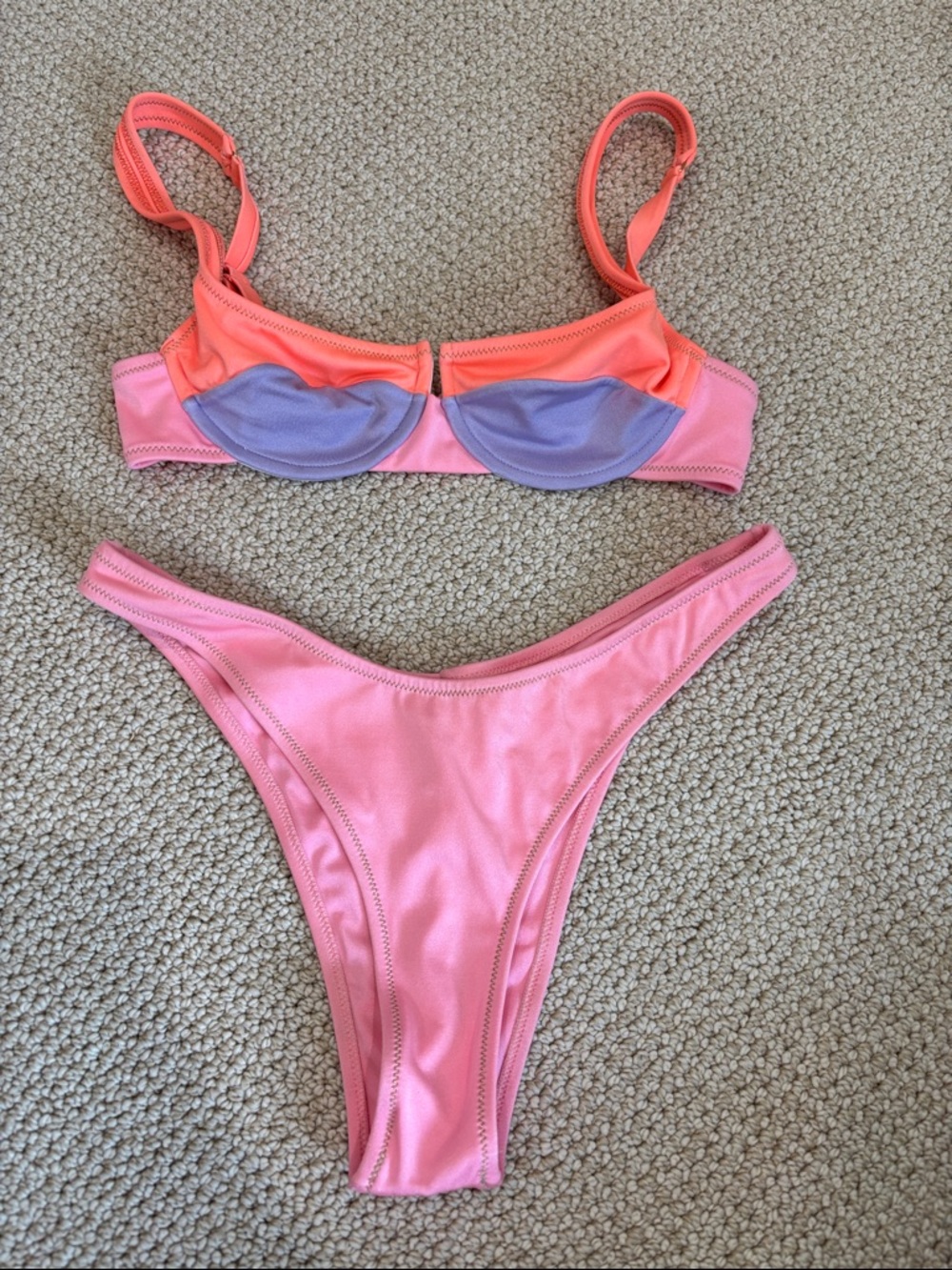 Women’s Colorblock Underwire Bikini Set in Coral, Lavender & Pink